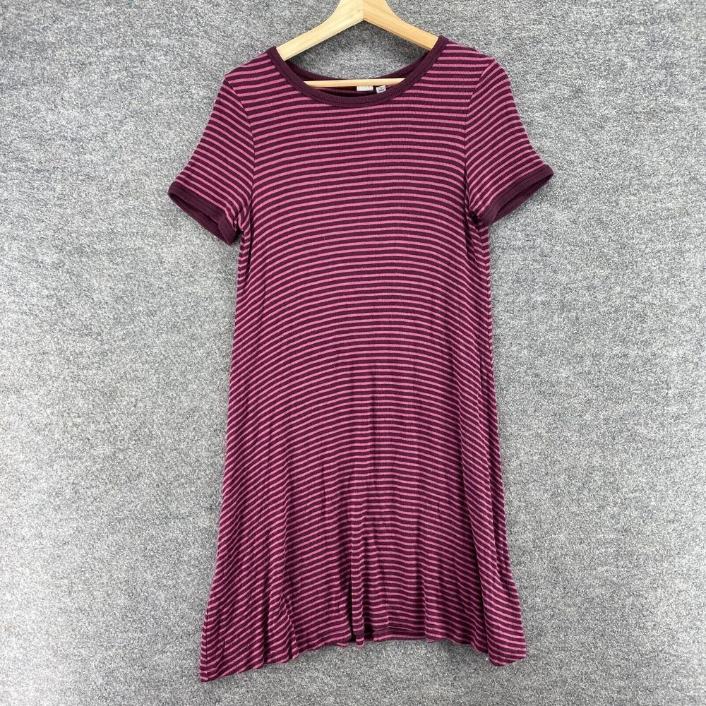 Gap Dress Women S Small Pink Striped Shift Midi Short Sleeve Rayon Round Neck